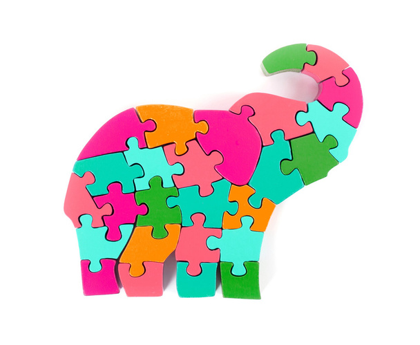 Colorful puzzle pieces in elephant shape - Photo, Image