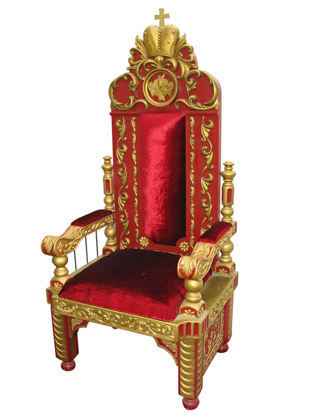 Royal Kral izole kırmızı ve altın tahta sandalye - Fotoğraf, Görsel