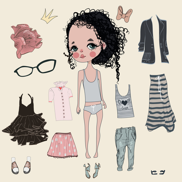 little girl with different clothes - Vector, Image