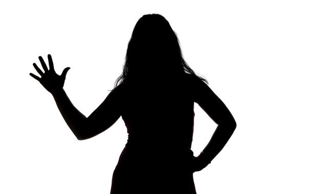 Sylwetka kobiety pokazano pozdrowienia - Zdjęcie, obraz