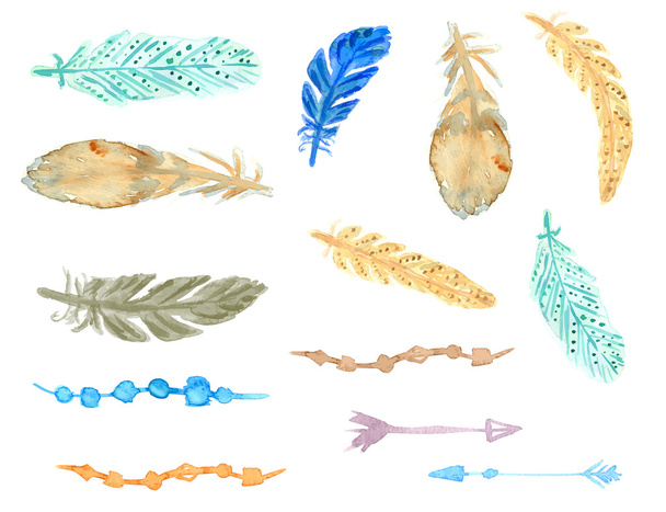 Set of ethnic feathers. Ethnic seamless pattern in native style. - Vektor, Bild