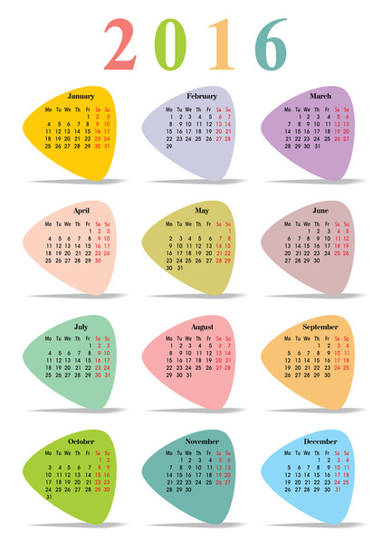 Kalender 2016. Bunte Dreiecke Monate - Vektor, Bild