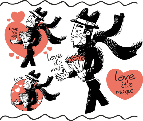 amor es el hombre mágico con un conjunto de ramo
 - Vector, Imagen