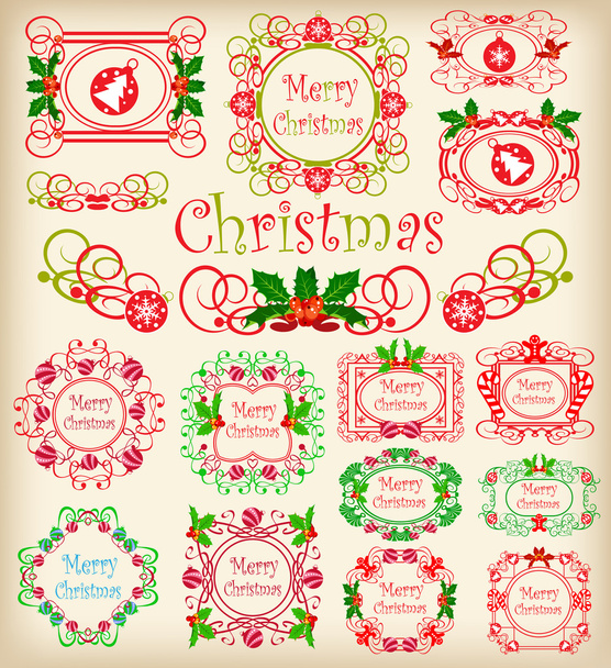 Kerstmis. kalligrafie. set vintage frames. - Vector, afbeelding