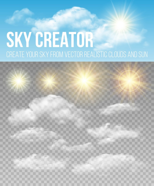 Sky creator. Set realistic clouds and sun. Vector illustration - Vector, Image