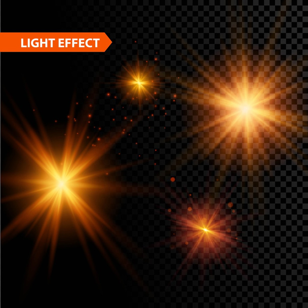 Набор светящихся световых эффектов звезды вспыхивают с блеском на прозрачном фоне. Векторная иллюстрация
 - Вектор,изображение