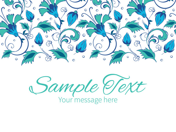 Vector blue green swirly flowers horizontal border greeting card invitation template - ベクター画像