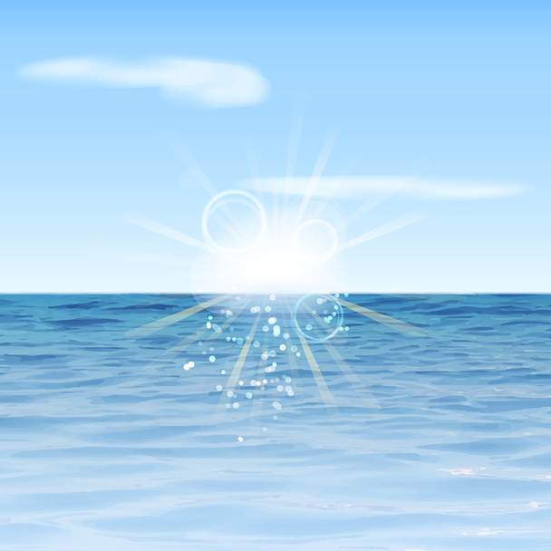 Літній фон. Вид на море з сонячним світлом, хмарами та небом
 - Вектор, зображення