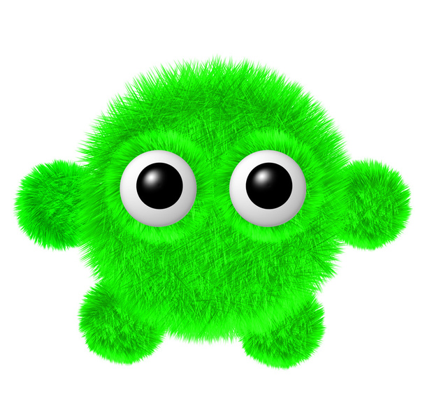 kleines grünes pelziges Monster mit Armen und Beinen. flauschiger Charakter mit großen Augen. - Foto, Bild