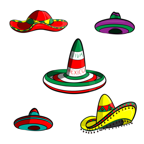 sombrero conjunto para Cinco de maio no fundo branco
 - Vetor, Imagem