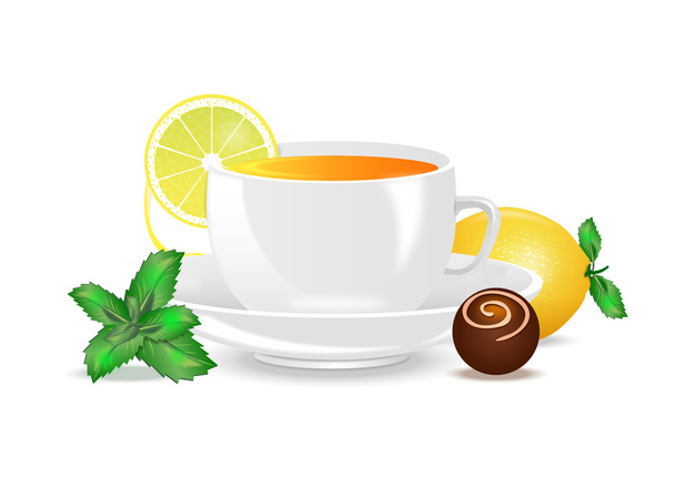 Tee mit Zitrone und Minze - Vektor, Bild