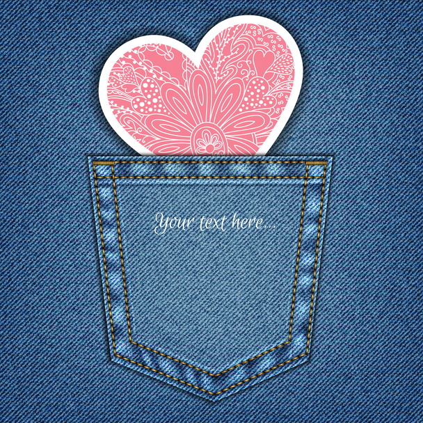 jeans pocket and heart - Vetor, Imagem