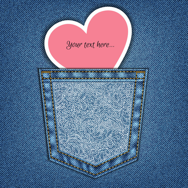 jeans pocket and heart - Vetor, Imagem
