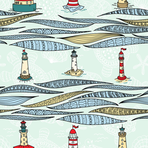 Sea seamless with lighthouses - Vector, Imagen