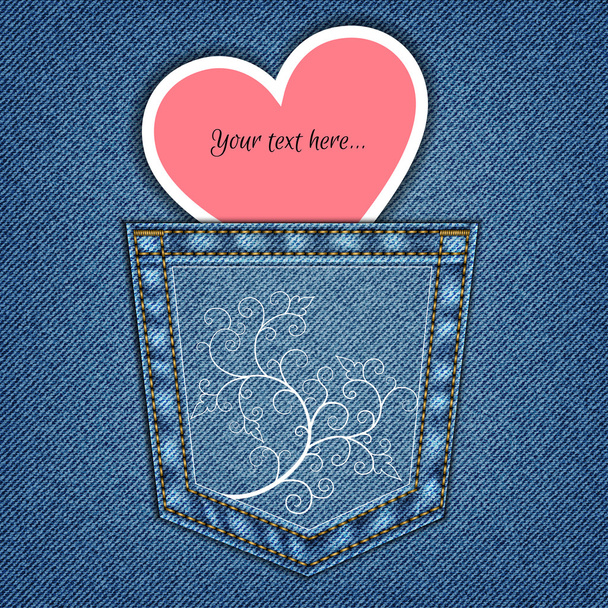 jeans pocket and heart - Vector, afbeelding