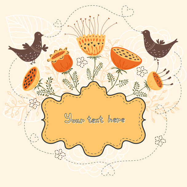 Greeting card with flowers and birds and place for your text - Vettoriali, immagini