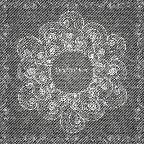 Denim background with ornate floral pattern - Vector, afbeelding