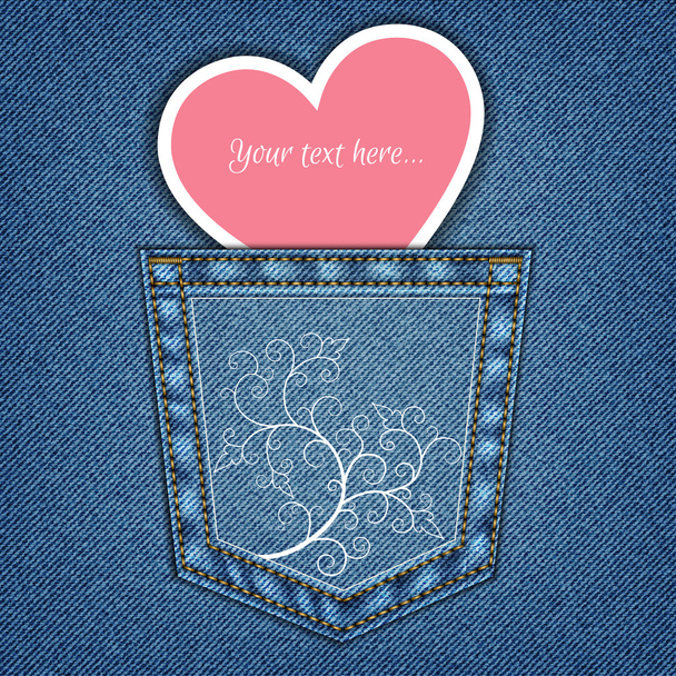 jeans pocket and heart - Vector, Image