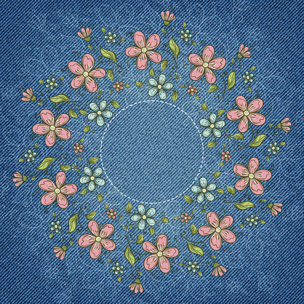 Denim background with flowers and place for your text - Vektor, Bild