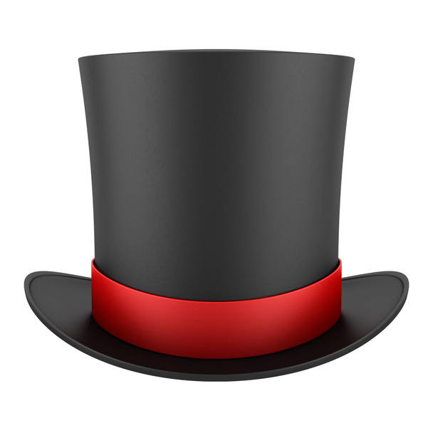 Black top hat with red strip isolated on white background - Fotó, kép