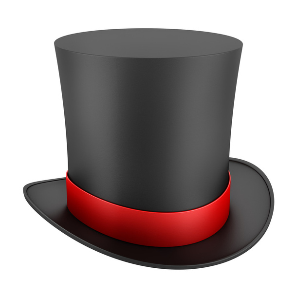 Cappello a cilindro nero con striscia rossa isolata su sfondo bianco
 - Foto, immagini