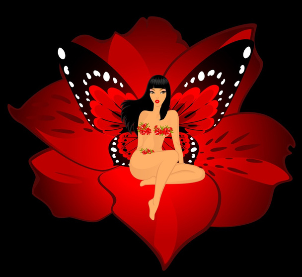 Pretty girl with butterfly wings - Wektor, obraz
