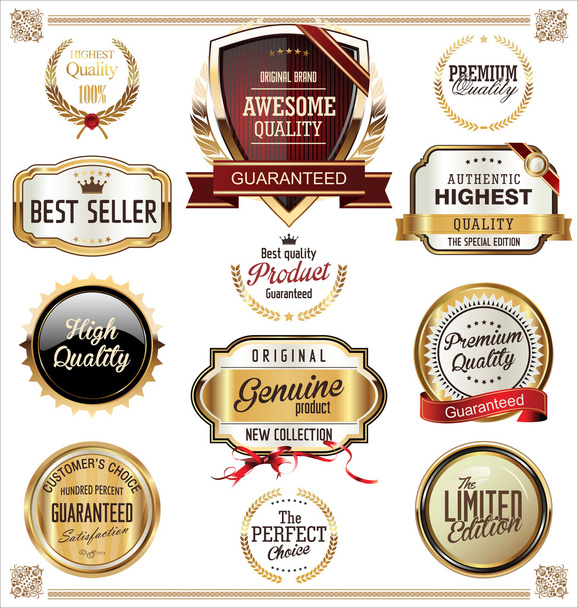 golden badges and labels collection - Vektor, obrázek