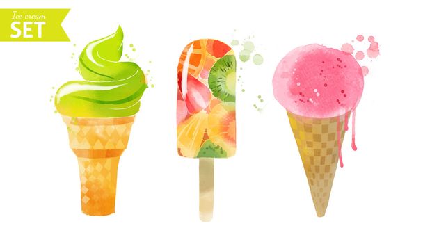 Watercolor summer Ice creams - Vektori, kuva