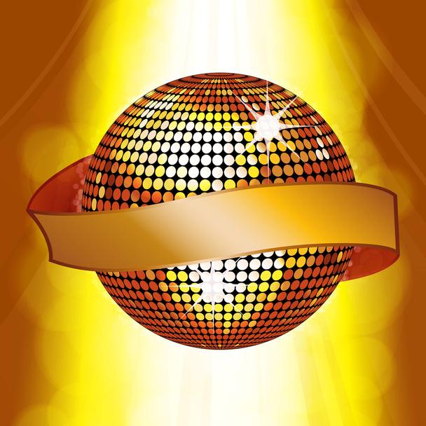 Disco ball with banner on glowing background - Vector, Image