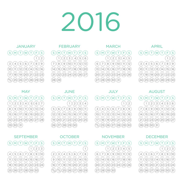Календар 2016 Векторний шаблон
 - Вектор, зображення
