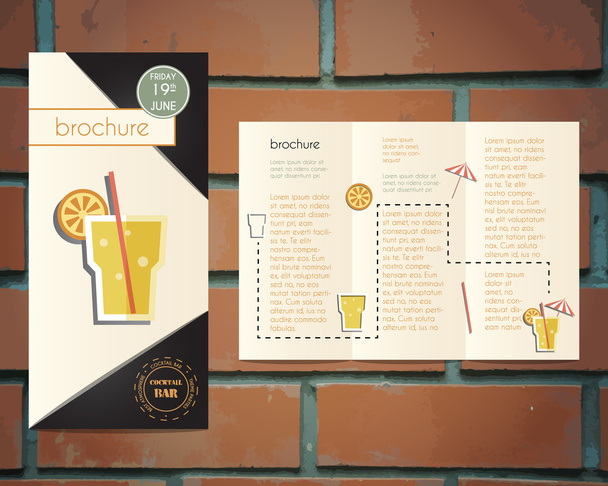 Lounge cocktail-Party Flyer Einladungsvorlage mit Schraubenzieher cocktail mit Infographik Elementen. Vintage-Design für Bar oder Restaurant. Auf Ziegel Wand hintergrund isoliert. Vektor - Vektor, Bild