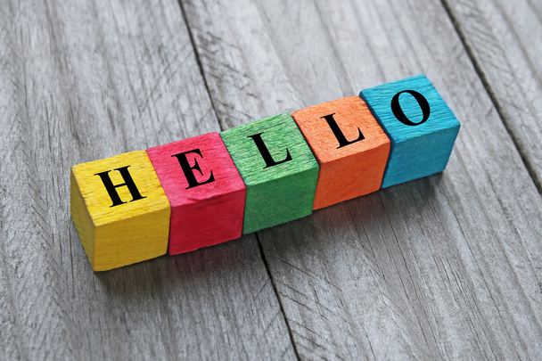 word hello on colorful wooden cubes - Photo, Image