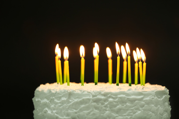 Birthday cake with candles on dark background - Zdjęcie, obraz