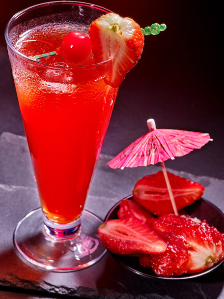 Red  drink  with cherry and strawberries - Photo, Image