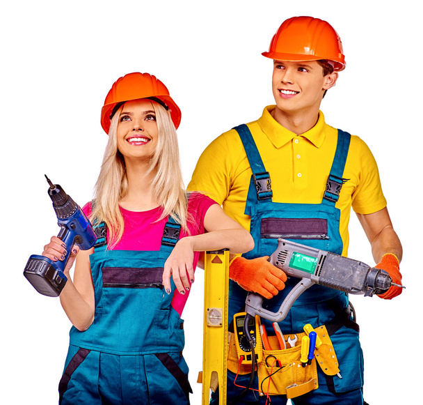 Group people builders  with construction tools. - Photo, Image