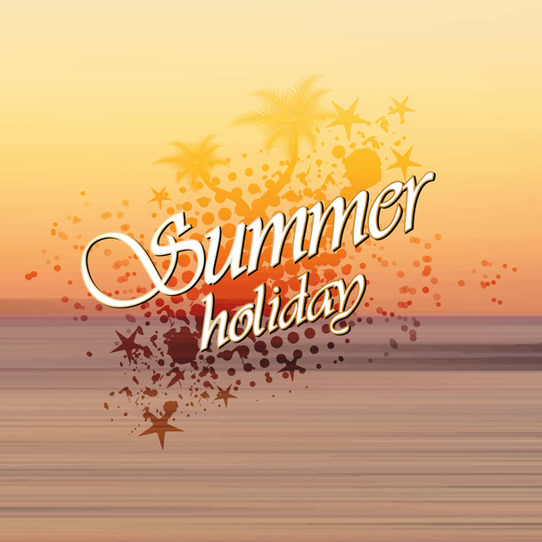 Summer holiday background, sunset on the beach - Vector, afbeelding