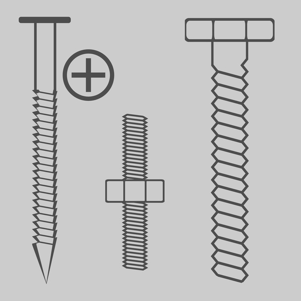 monochrome icon set with nuts and bolts - Vector, Image
