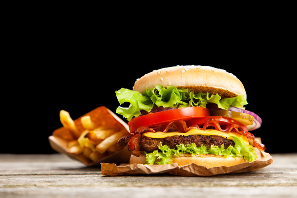 Delicious hamburger and fries - Foto, Imagem