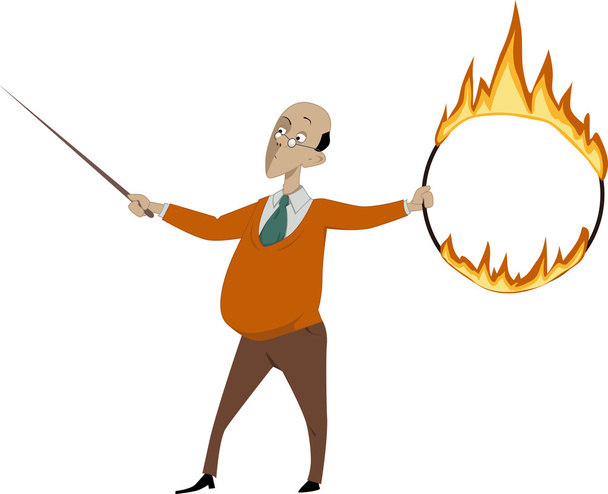 Profesor con un aro en llamas y un puntero
 - Vector, imagen