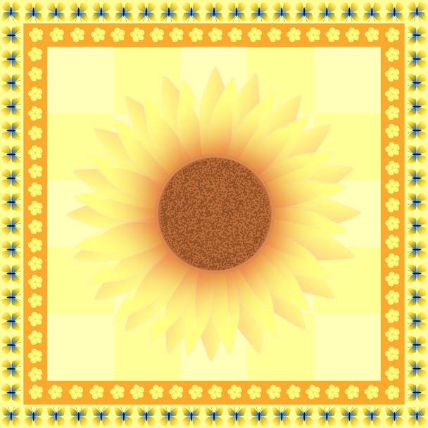 Duży słonecznik, drobne kwiaty i motyle kwadratowe - Zdjęcie, obraz
