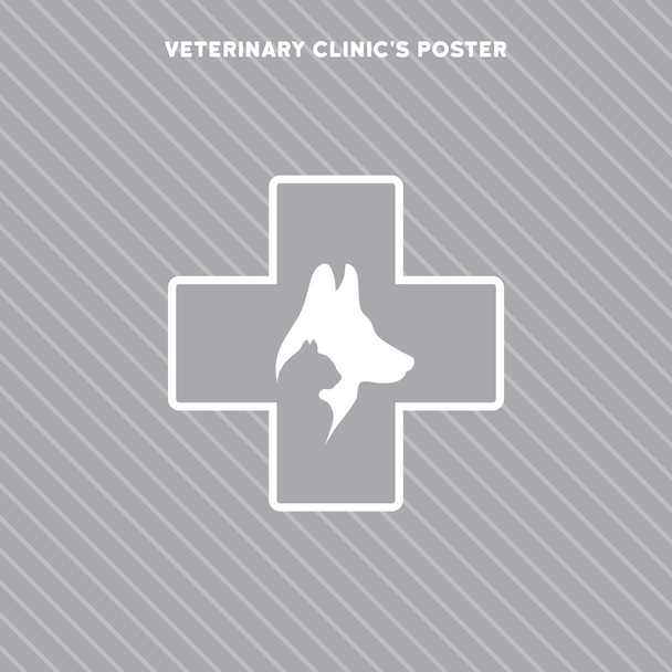σιλουέτες της γάτας και σκύλου στην αφίσα πρότυπο για κτηνιατρική κατάστημα ή κλινική - Διάνυσμα, εικόνα