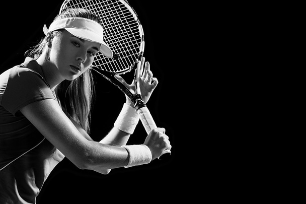 Portrait of beautiful sport woman tennis player with a racket - Fotoğraf, Görsel