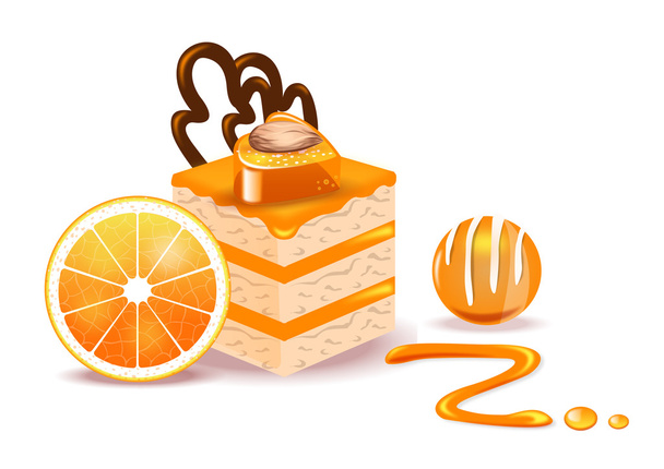 dessert alla vaniglia con succo d'arancia su sfondo bianco
 - Vettoriali, immagini