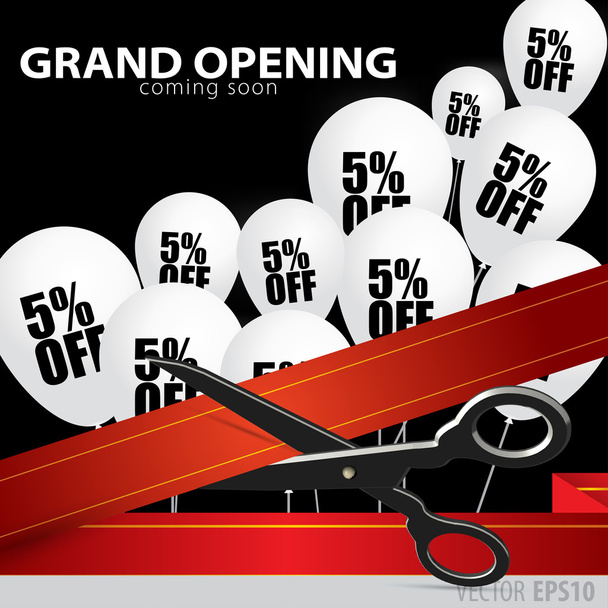 Shop grand opening - cutting red ribbon. - Vector, Image