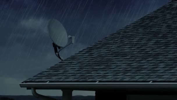 Abandonar un plato satélite en la azotea bajo la lluvia
 - Imágenes, Vídeo
