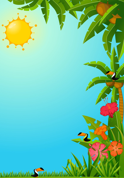 Beautiful background with tropical branches - Vector, Image