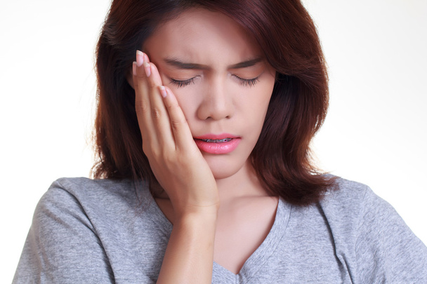 Beyaz arka plan üzerinde kadın diş ağrısı - Fotoğraf, Görsel