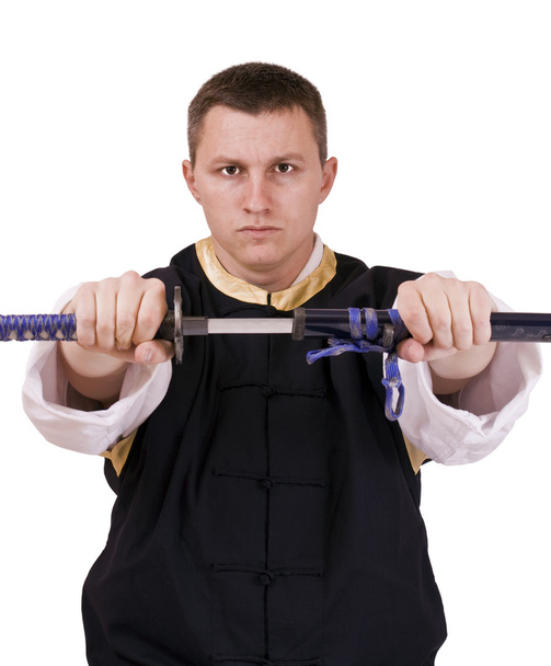 Guy with japanese sword - Фото, изображение
