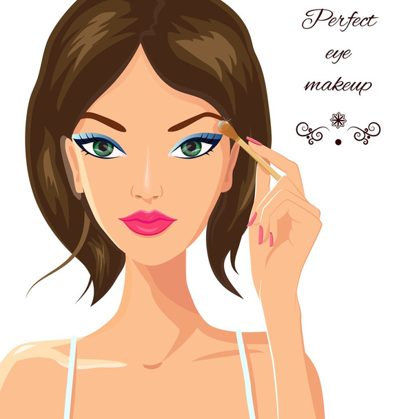 Attractive woman applying eyeshadow. Fashion, makeup and beauty  - Вектор, зображення