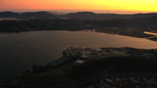 Aerial sea fog sunset San Francisco Bay Golden Gate - Footage, Video